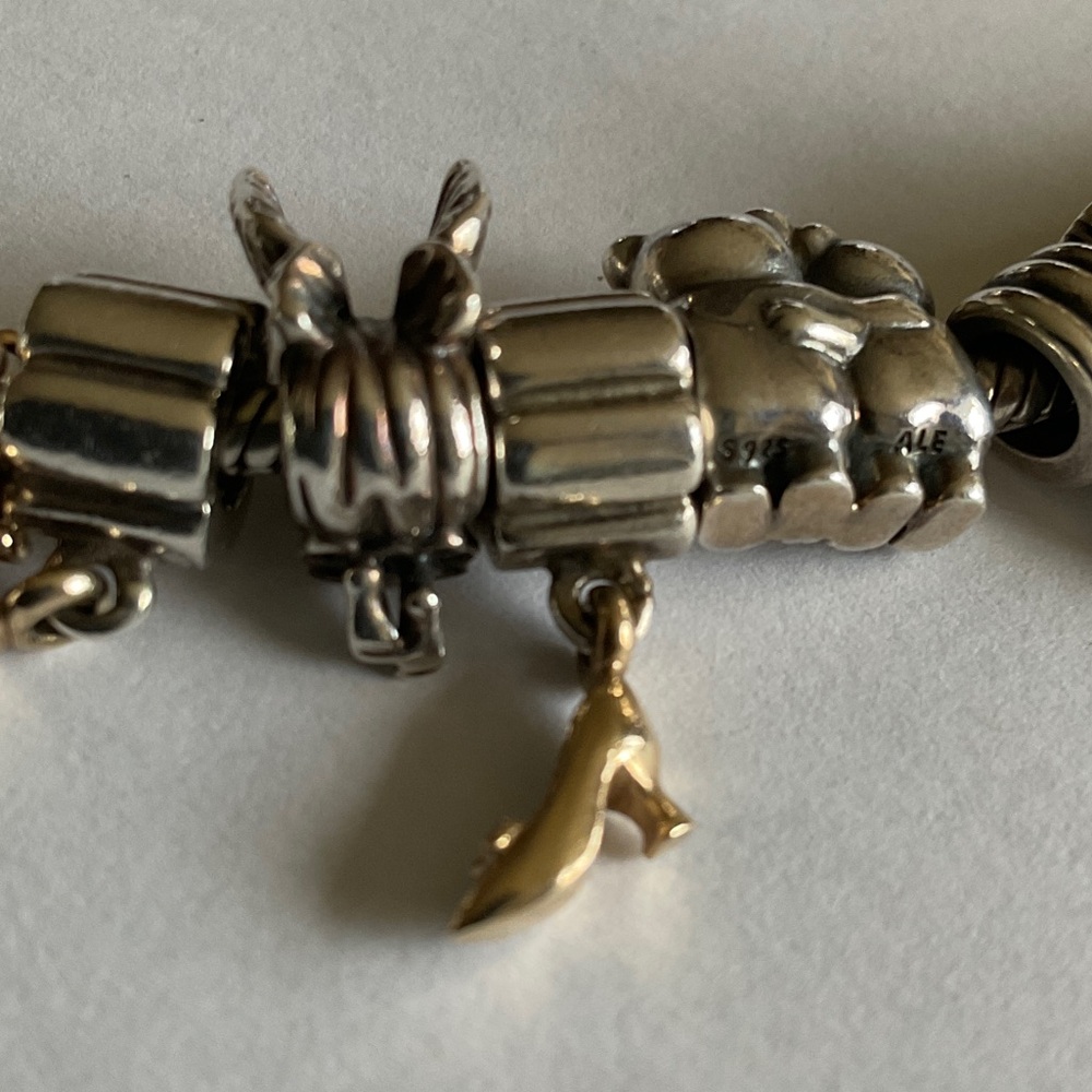 Pandora Silver and Gold shoe Charm Bracelet